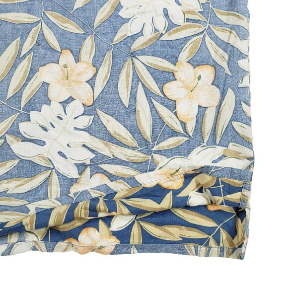 OP Ocean Pacific Hawaiian Short Sleeve Button Up Shirt Mens L Floral Blue Peach - Picture 10 of 10